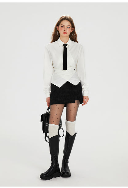 Waist Slim Satin Thickened Shirt (with tie)
