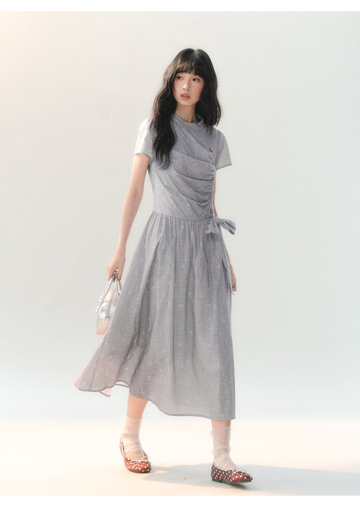 [CAN] "Lavender Mist Letter" Smoky Lavender Floral Bow Dress