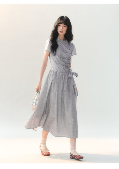 [CAN] "Lavender Mist Letter" Smoky Lavender Floral Bow Dress