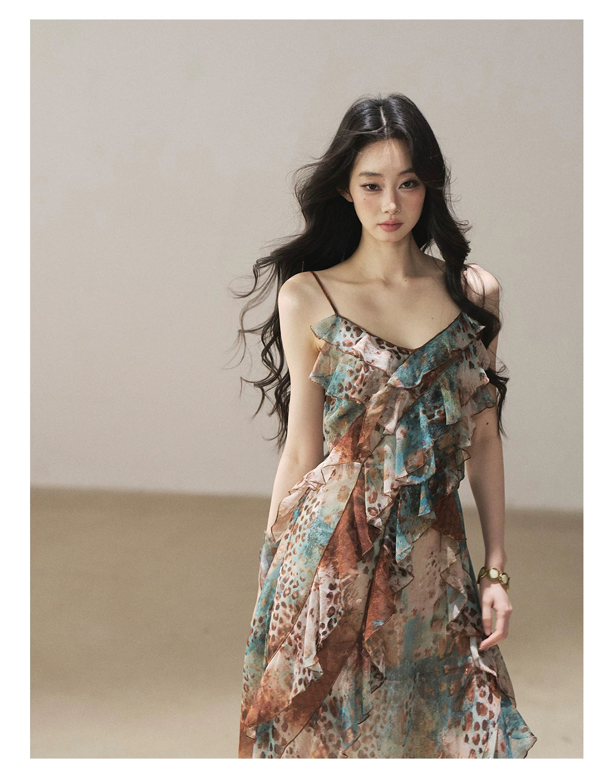 "She Never Looks Back" Peacock Blue Leopard Chiffon Maxi Dress