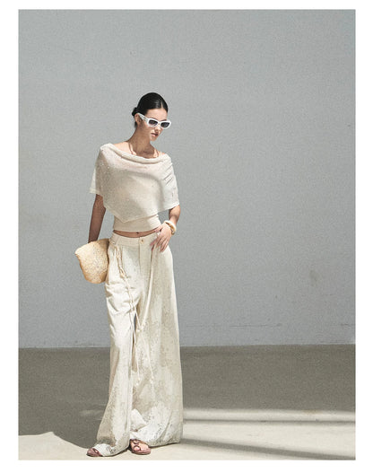 "A Love Letter to Sunlight" Dutch Cream Lace Wide-Leg Pants (With Matching Waist Rope)