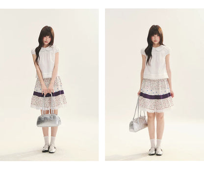 "Cotton Cloud" White Ruffle Collar Puff Sleeve Babydoll Top