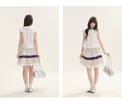 "Cotton Cloud" White Ruffle Collar Puff Sleeve Babydoll Top