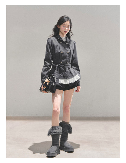 少也眼 "Twilight Whispers" Hepburn-Style Waist-Cinch Blazer