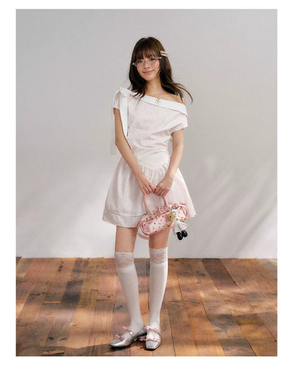 “Cloud Ballet Reverie” Blush Pink Off-Shoulder Dress