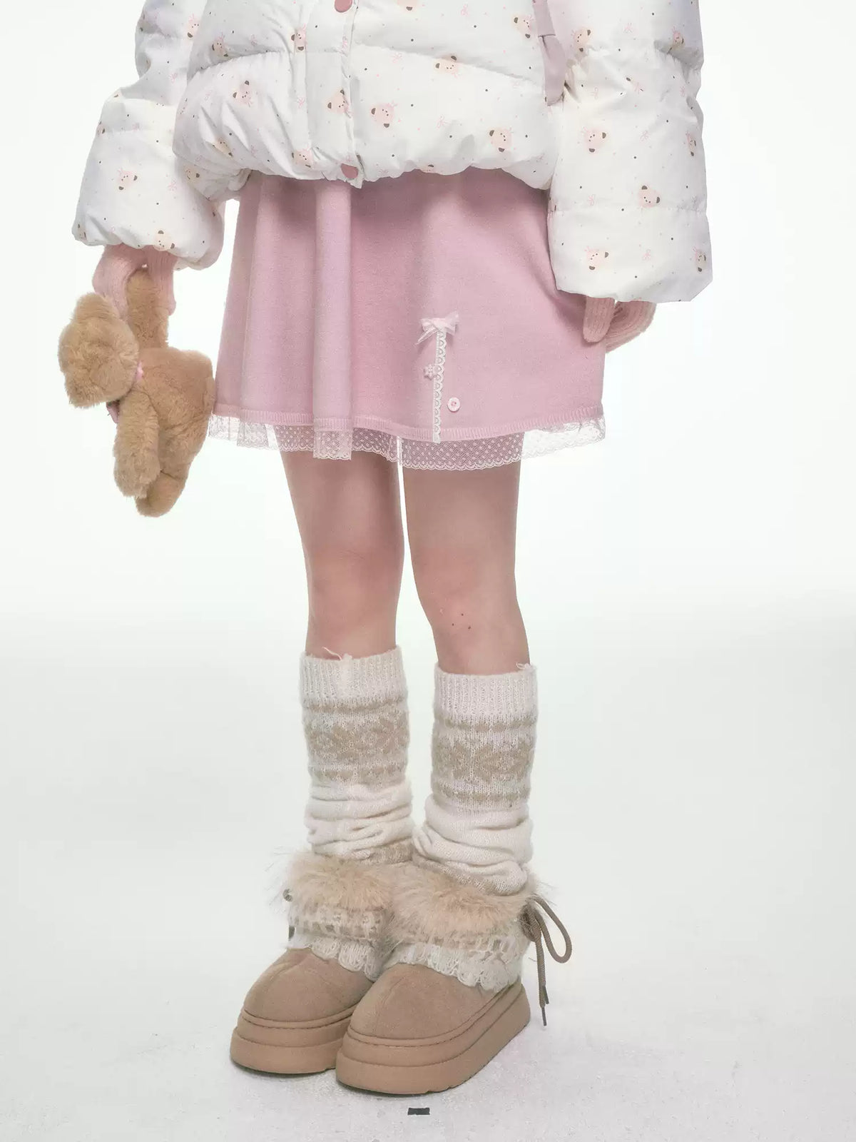 BIBIBENCY - Pink A-Line Mini Skirt with Lace Trim