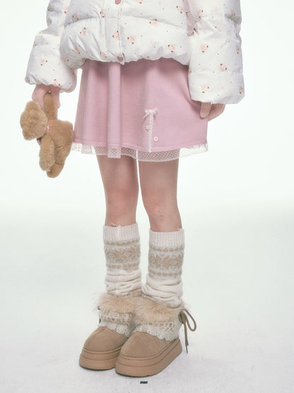 BIBIBENCY - Pink and White Hooded Knit Cardigan with Faux Fur Trim