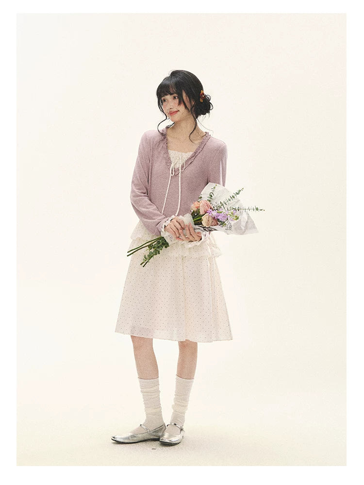 "Berry Layers" Smoky Wisteria Faux-Layer Bow Tiered Mini Dress
