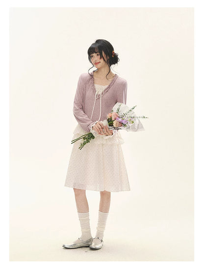 "Berry Layers" Smoky Wisteria Faux-Layer Bow Tiered Mini Dress