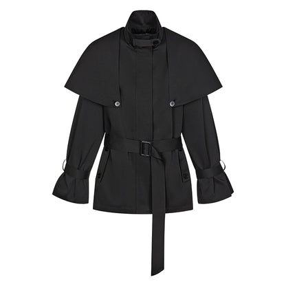 HiimDai - Convertible Cape Trench Coat with Detachable Layer (Khaki / Black)