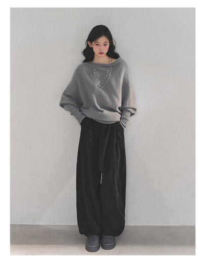 少也眼 “Soft Minimalism” Off-Shoulder Versatile Knit Top - Light Grey 6416515