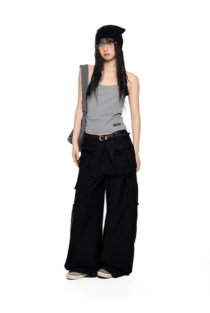 EZEK | Patchwork Drawstring Wide-Leg Lounge Pants (Black / Gray)