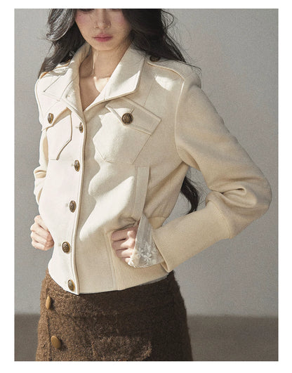 AOMALM - "The Grace of Restraint" Dutch Cheese Faux-Suede Cropped Coat