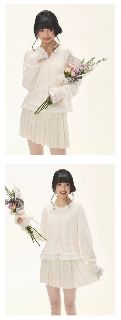 "Spring Memoir" TENCEL™ Wool Pleated Knit Midi Dress (Oat Gray/ Butter Cream)