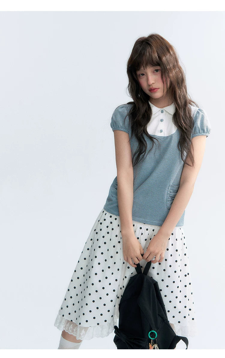 "Polka Poetry" Black & White Polka Dot Asymmetrical Cotton Skirt