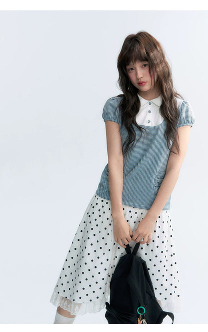 "Polka Poetry" Black & White Polka Dot Asymmetrical Cotton Skirt
