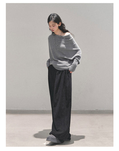 少也眼 “Soft Minimalism” Off-Shoulder Versatile Knit Top - Light Grey 6416515