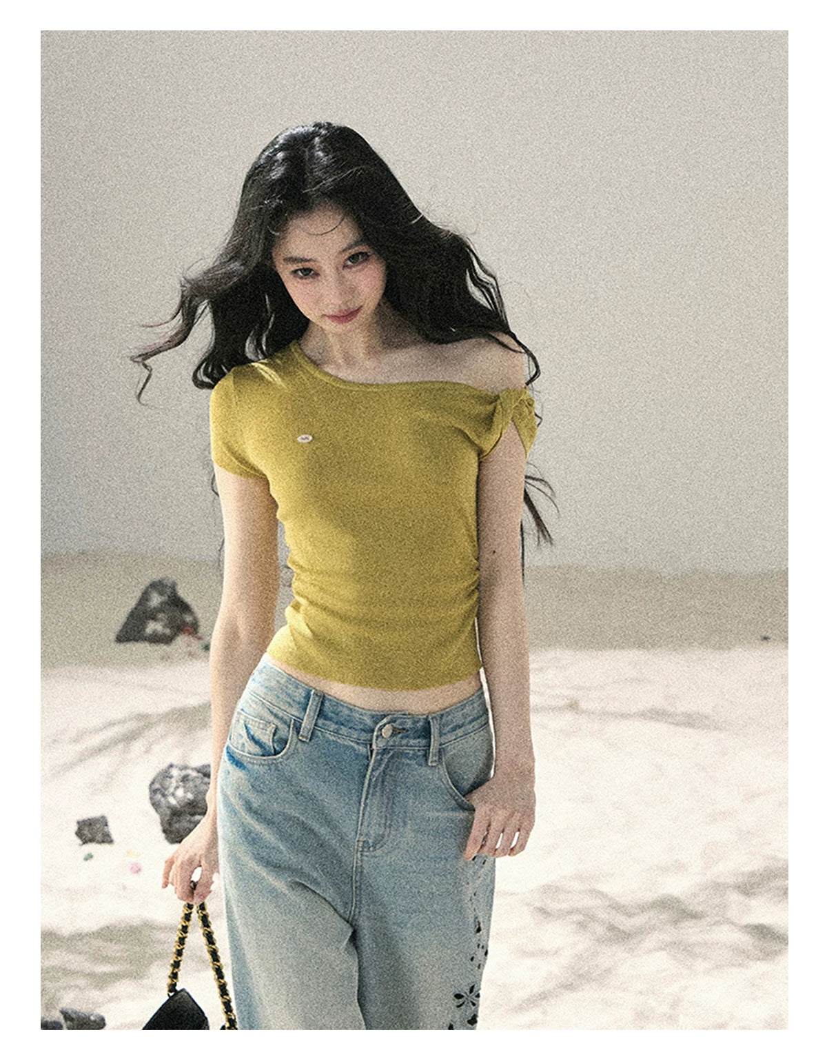 "Shape of the Wind" Forest Green One-Shoulder Twist Crop Top 6556585