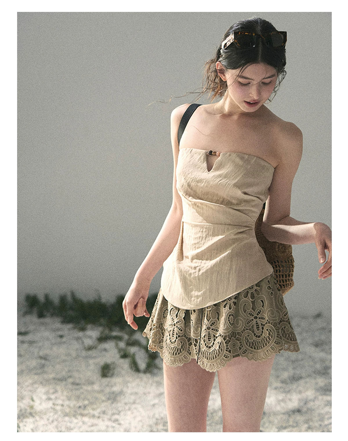 “Lost in Your Embrace” Roasted Pecan Lace Puff Skort