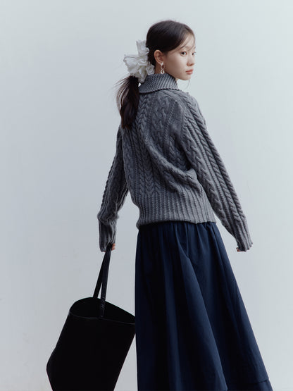 FUSSED A Nerd’s Daily Twist Cable & Textured Pullover – Mist Grey FOF-25SS164a