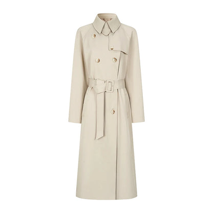 oshea - Moonlight Gray Double-Breasted Belted Long Trench Coat