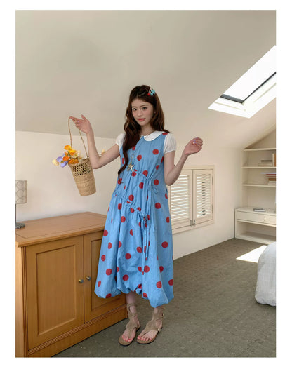 [RF] “Sea Salt Berry” Blue Polka Dot Textured Dress