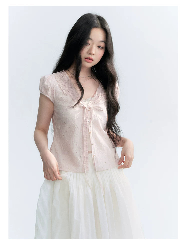 "Blush Sweetheart" Embroidered Puff Sleeve Blouse