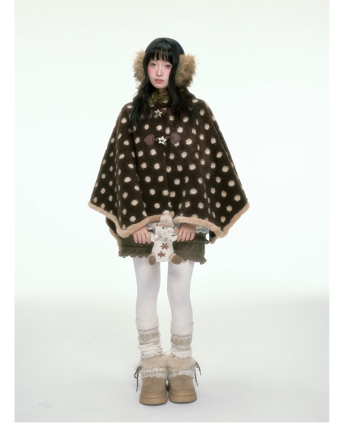 BIBIBENCY - Brown Faux-Wool Coat with Plush Polyester Lining