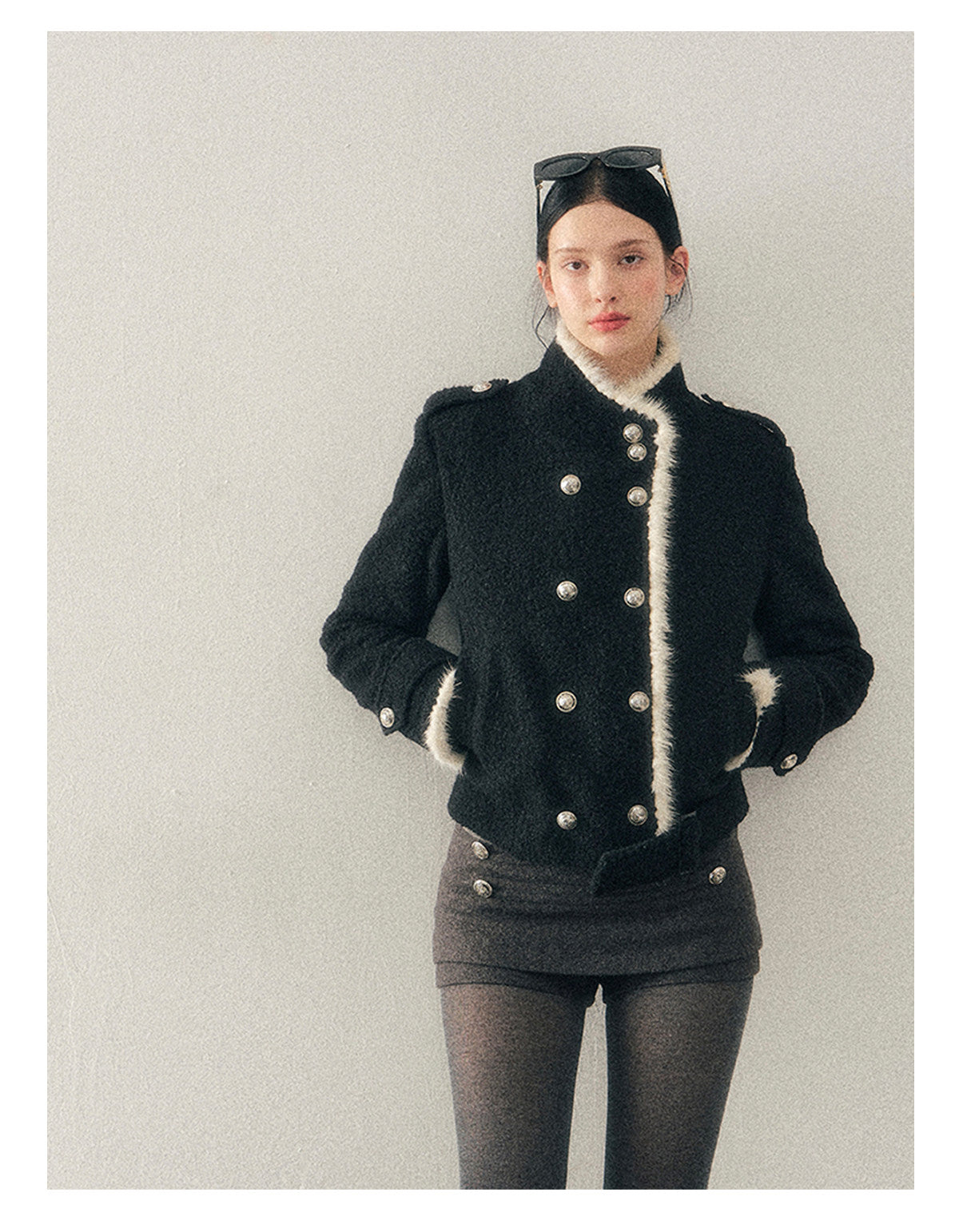 少也眼 "Whispers of a Winter Night" Black Quilted Tweed Jacket