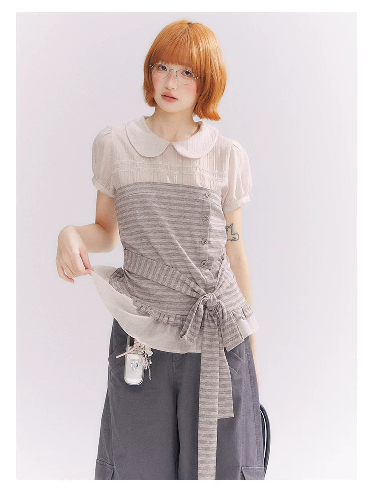 “Old Keepsake Letters” Frost Gray Doll Collar Lace Two-Piece Set