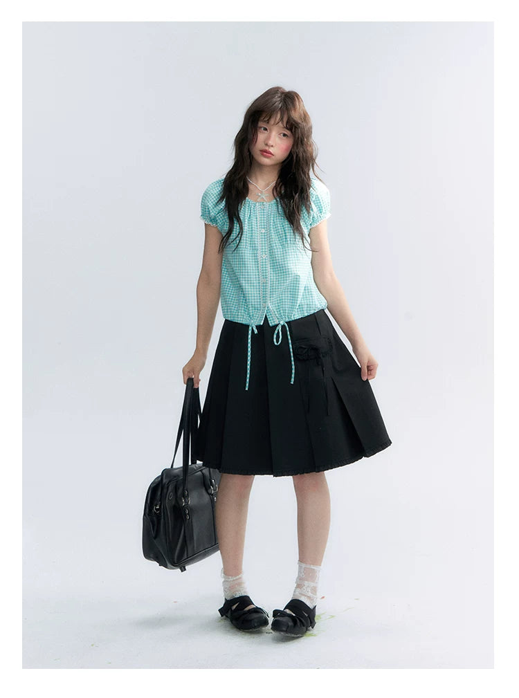 "Midnight Academy" Black Pleated Mini Skirt