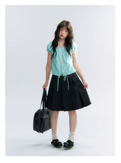 "Midnight Academy" Black Pleated Mini Skirt