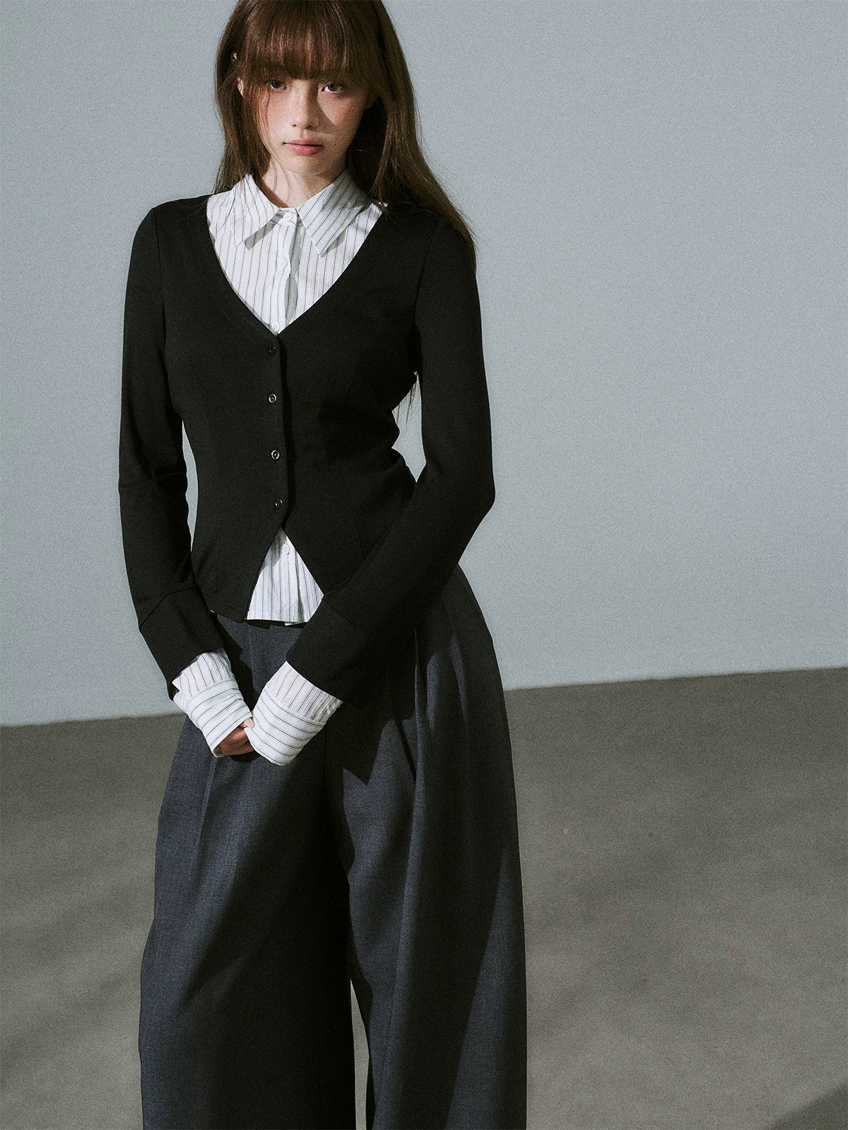 LOST FOREST - Black & White Stripe Layered Knit Top