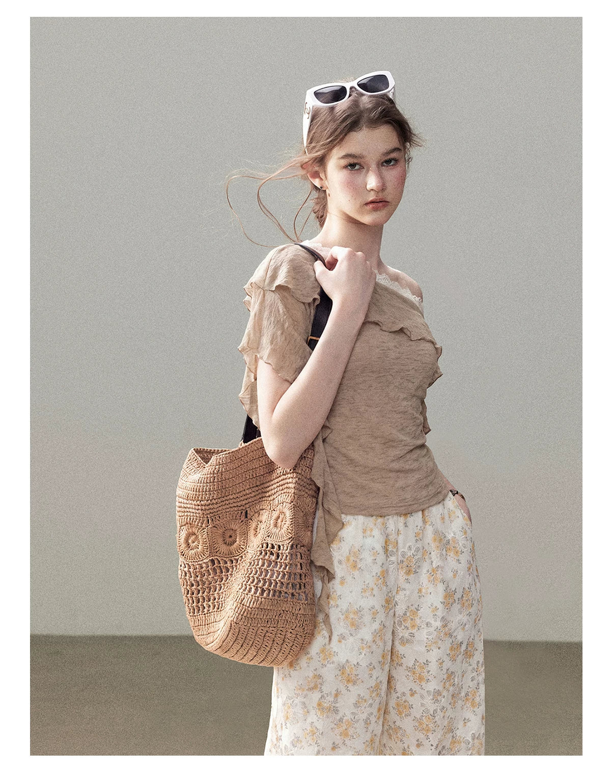 AOMALM - "A Cloud in Bloom" Primrose Yellow Floral Embroidered Lace Wide-Leg Pants