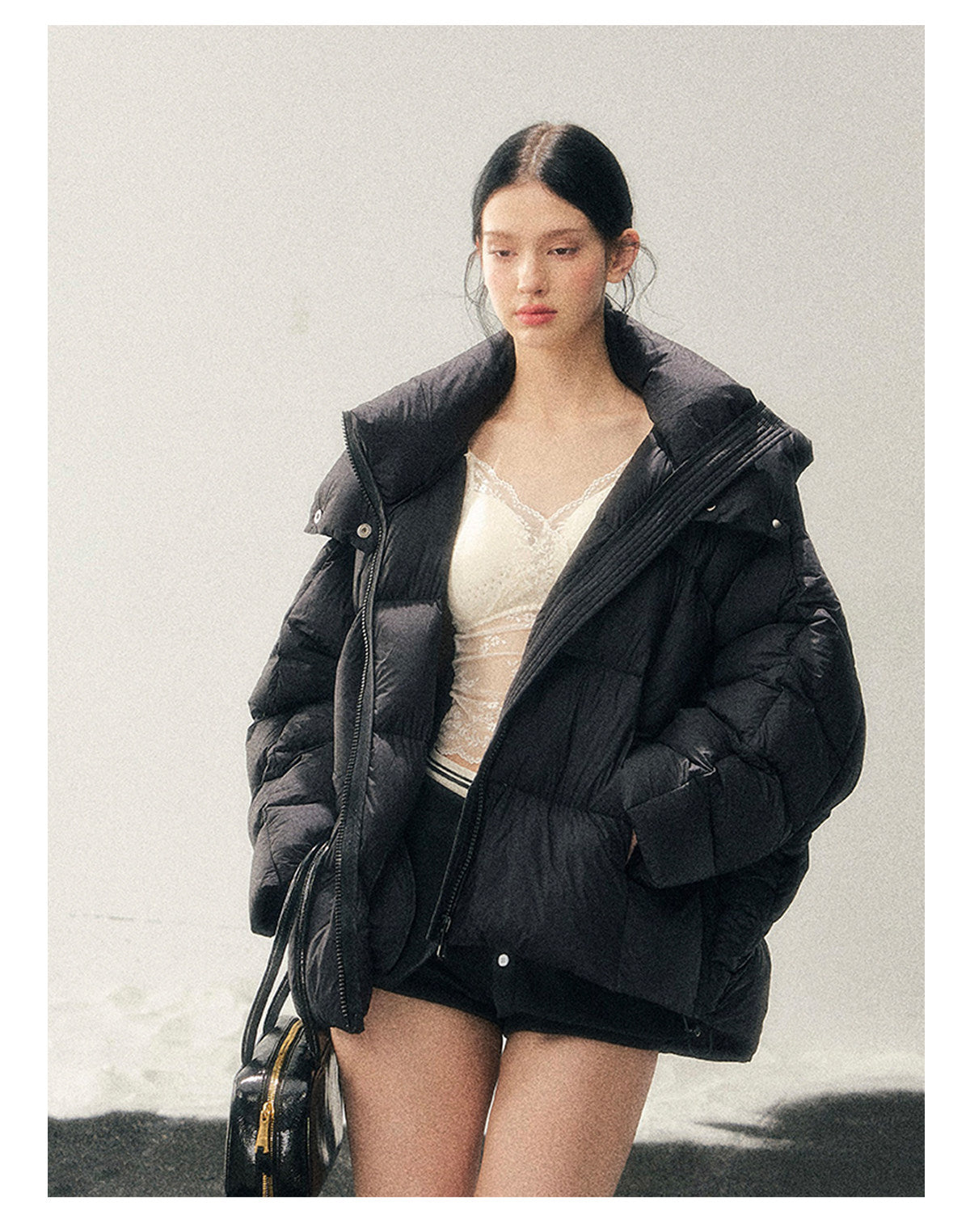 少也眼 "Thawing Snow Realm" Matte Nylon Down Puffer Jacket - Quiet Black