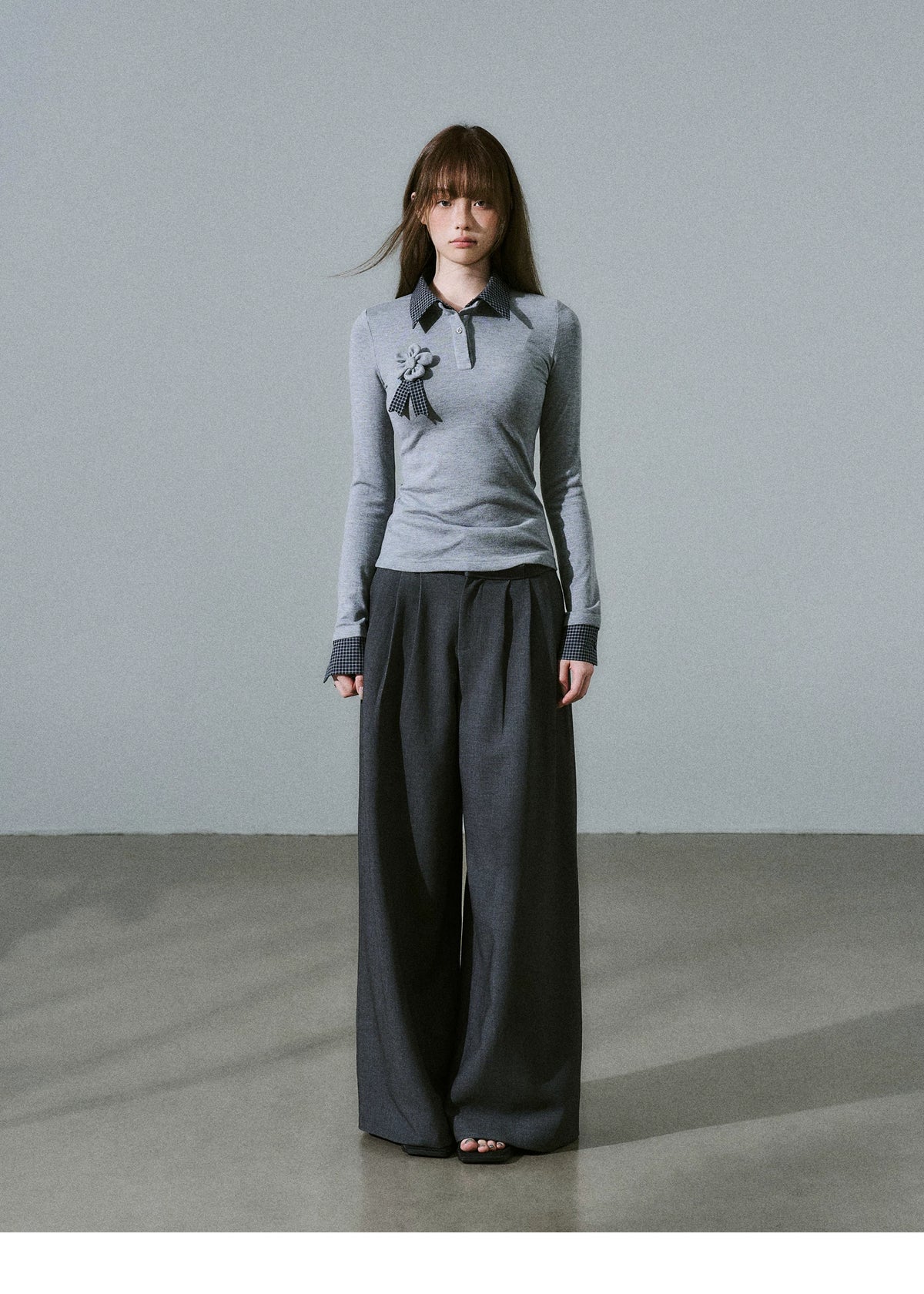 LOST FOREST - Low-Rise Triple-Pleat Wide-Leg Trousers (Black / Red Brown / Gray)