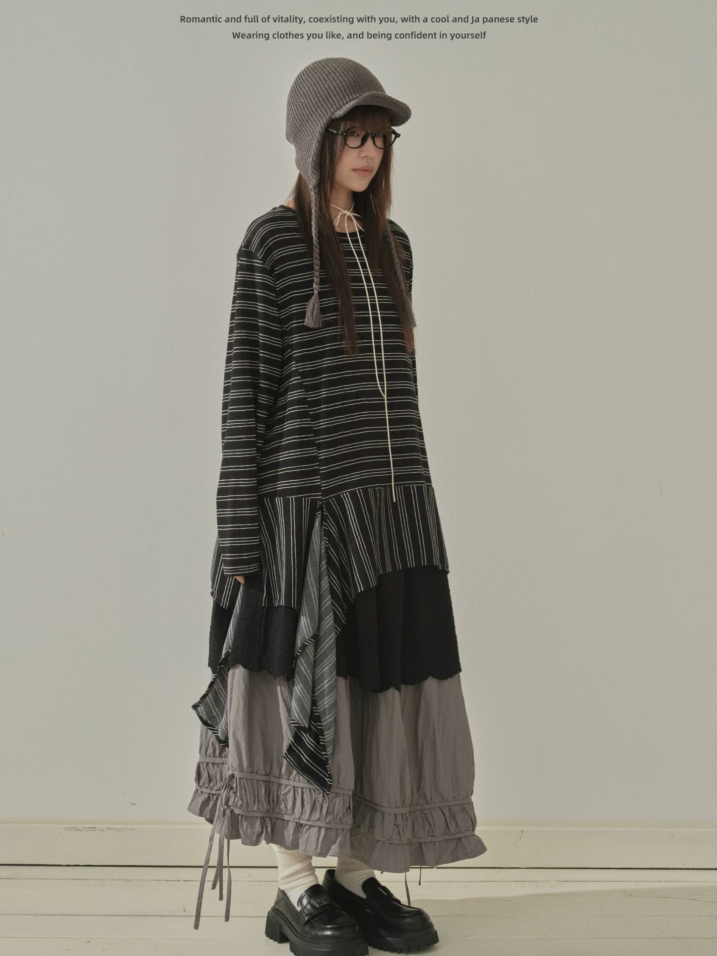 "Quiet Form" Mist Gray A-Line Maxi Skirt