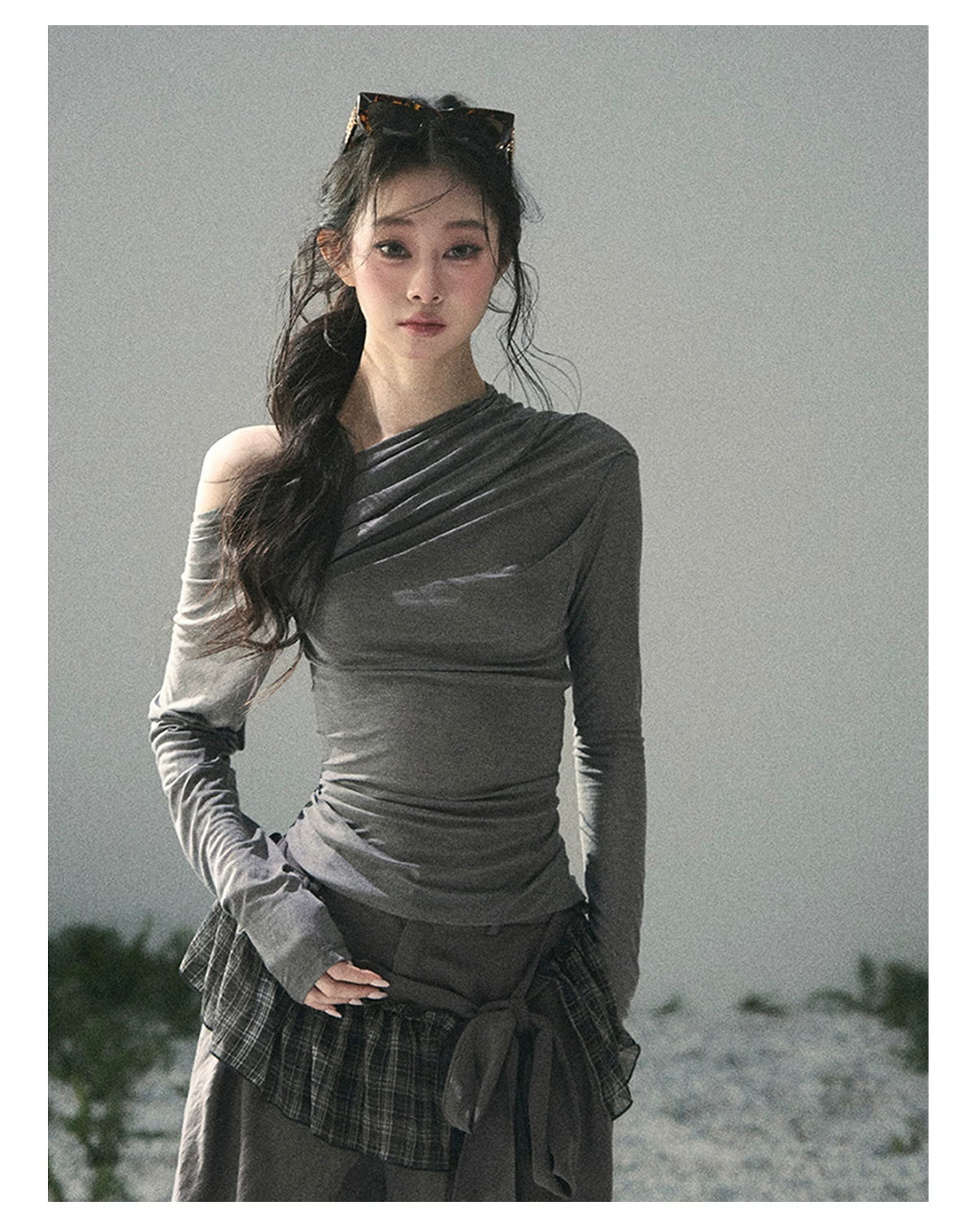 “Where Shadow Walks Beside Light” Dusk Gray Asymmetrical Top