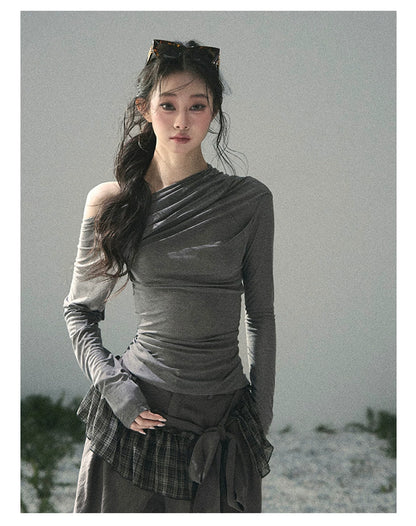“Where Shadow Walks Beside Light” Dusk Gray Asymmetrical Top