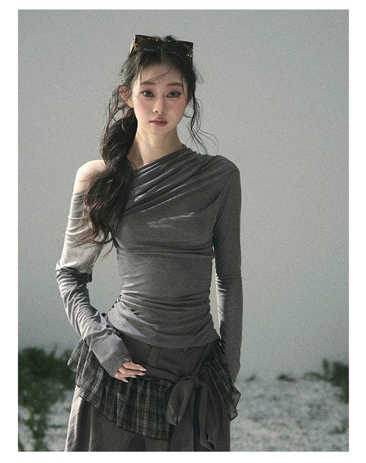“Where Shadow Walks Beside Light” Dusk Gray Asymmetrical Top