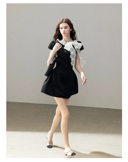 "A River Woven by Moonlight" Rich Black Lace Cocktail Mini Dress