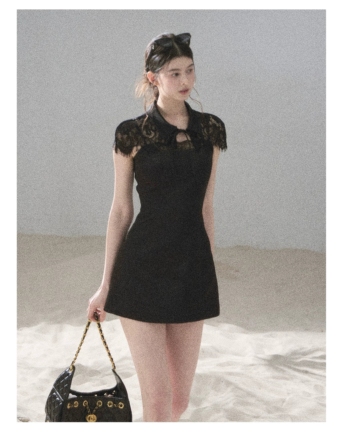 "Moonlit Rose Sonata" Tranquil Black Lace Mini Dress & Cape Set
