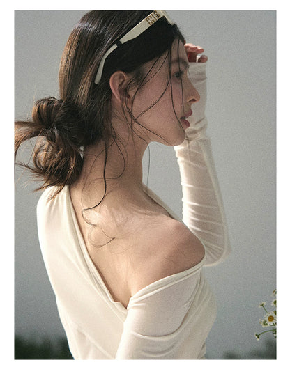 “Where Shadow Walks Beside Light” Milk Apricot Asymmetrical Top