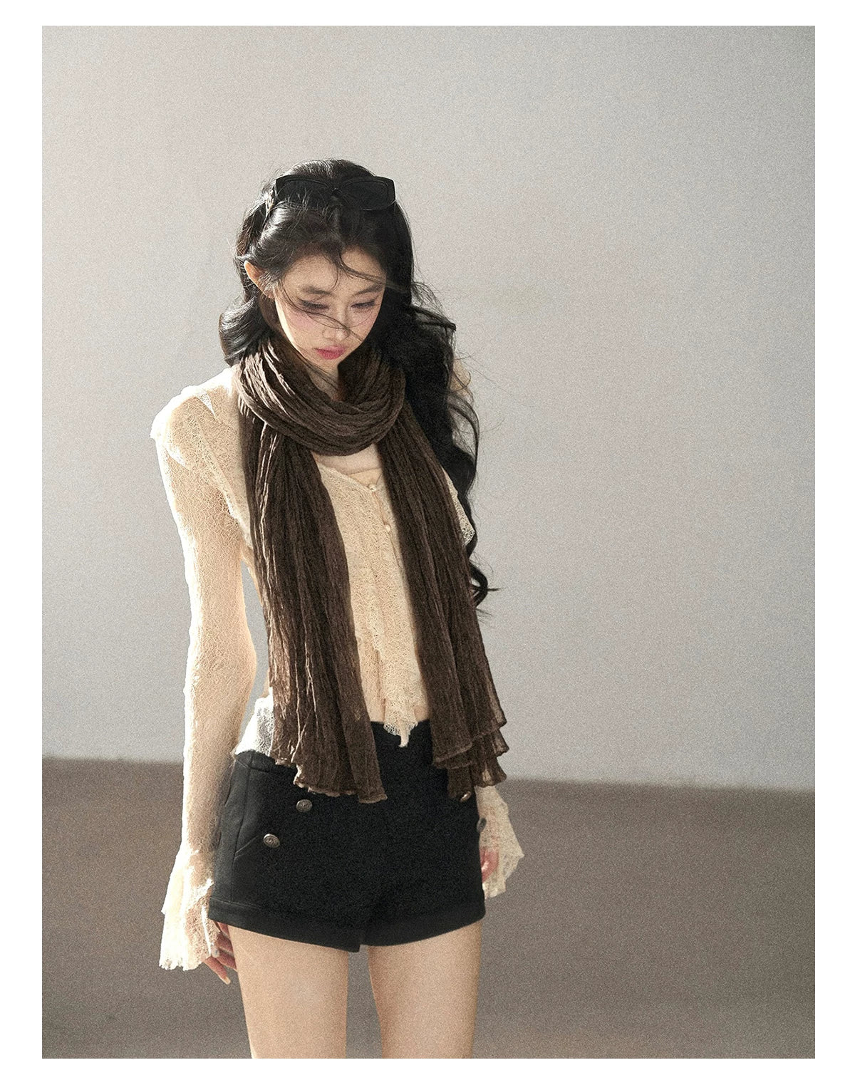 AOMALM - 100% Silk Sheer Fringe Scarf