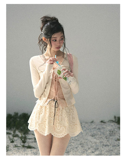 “Dreams Between Seams” Cream Ivory Layered Lace Top