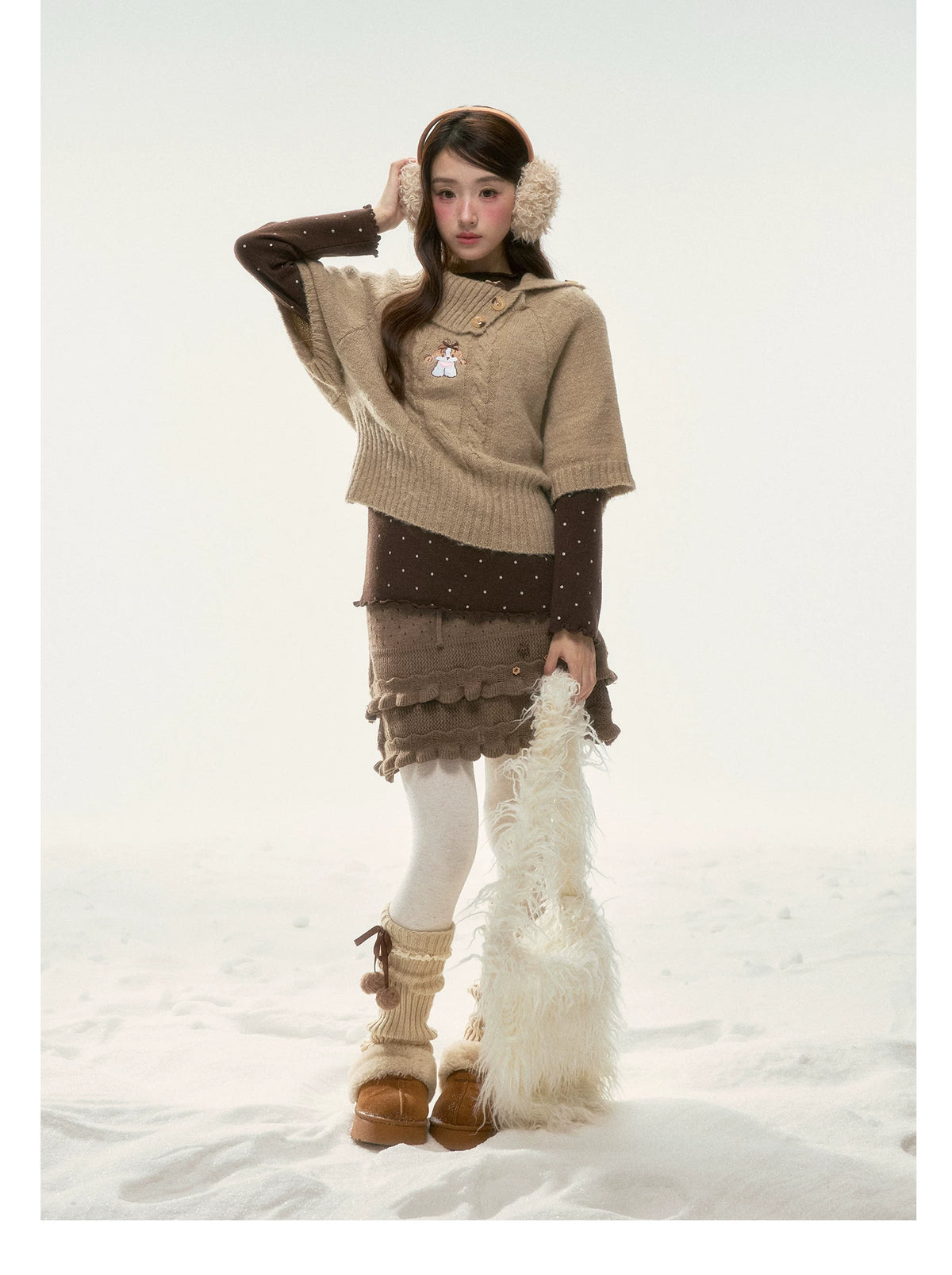 BIBIBENCY - Light Brown Puppy Short-Sleeve Knit Sweater