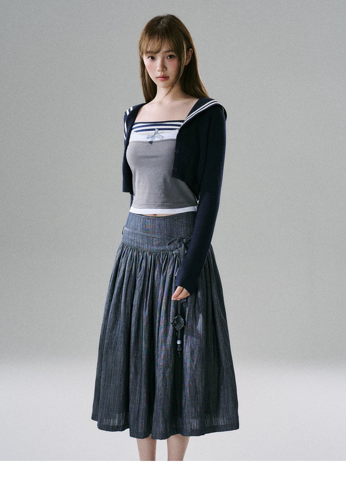 LOST FOREST - Navy Hooded Knit Cardigan