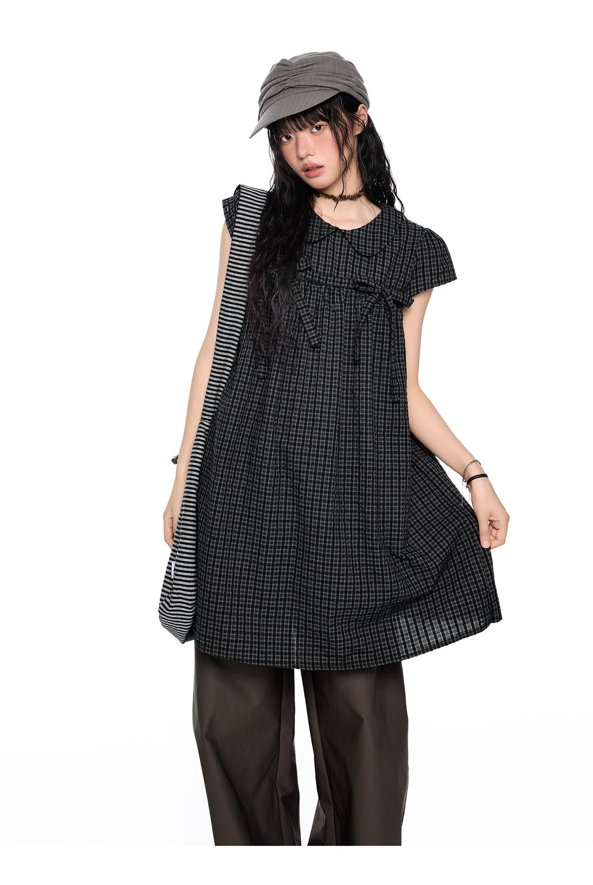 EZEK | Peter Pan Collar Gingham Shirt with Bubble Sleeves