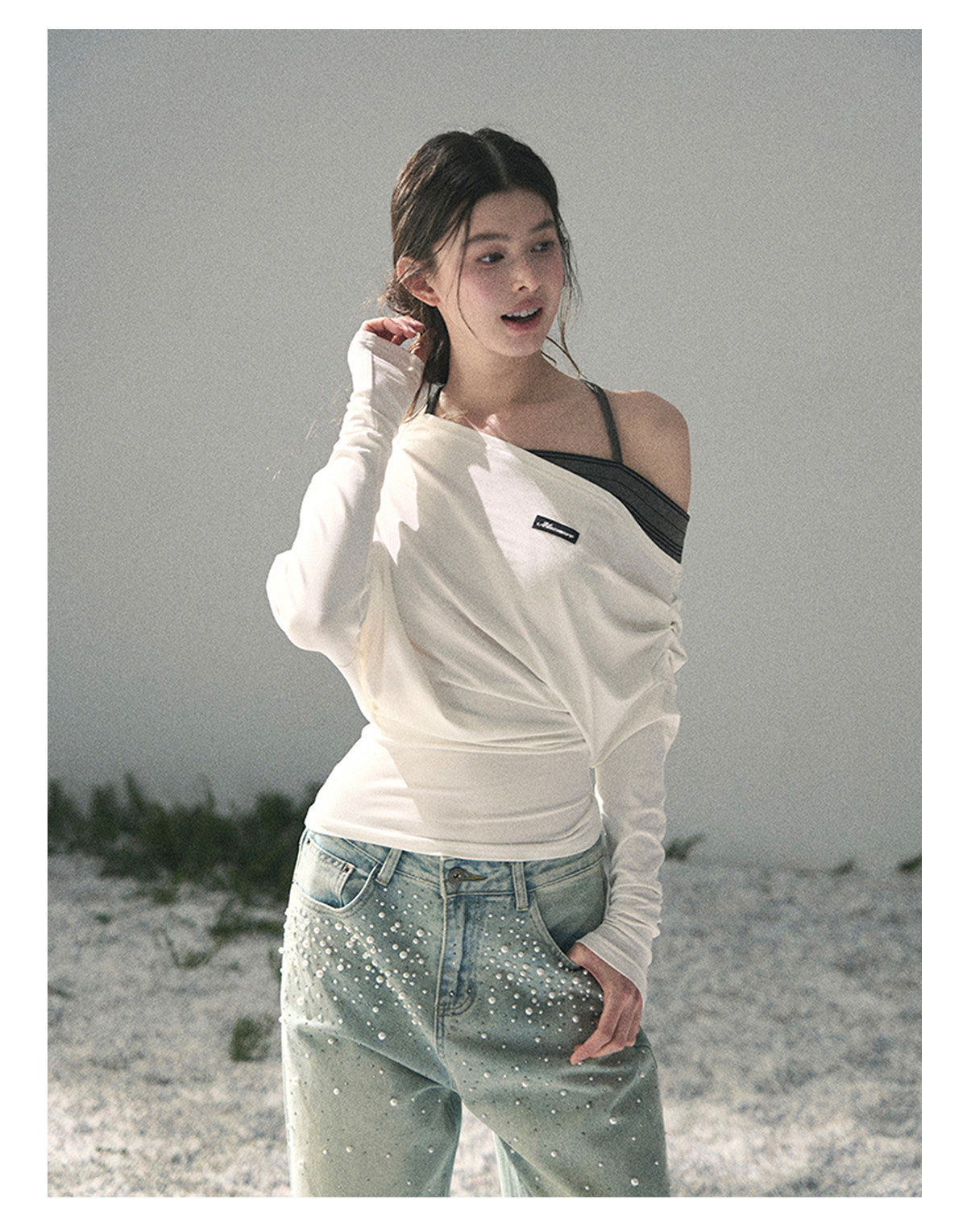 “Moonlit Monologue” Layered Off-Shoulder Halter Top