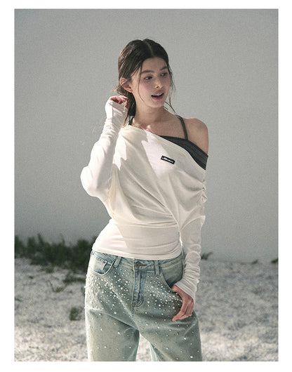 “Moonlit Monologue” Layered Off-Shoulder Halter Top